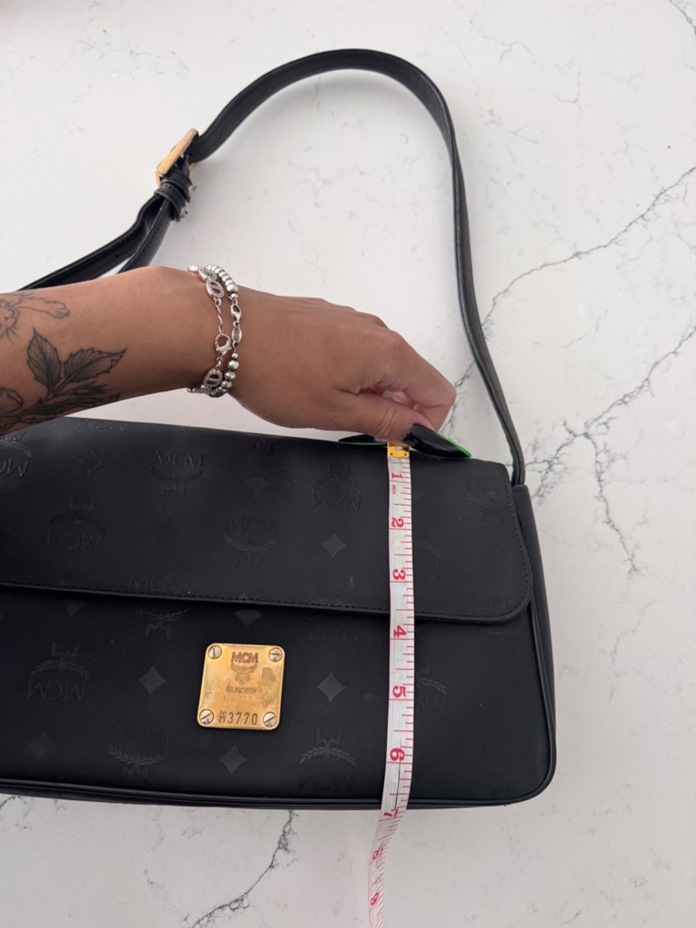 Vintage MCM Black Monogram Shoulder Bag with Gold - Picture 10 of 12